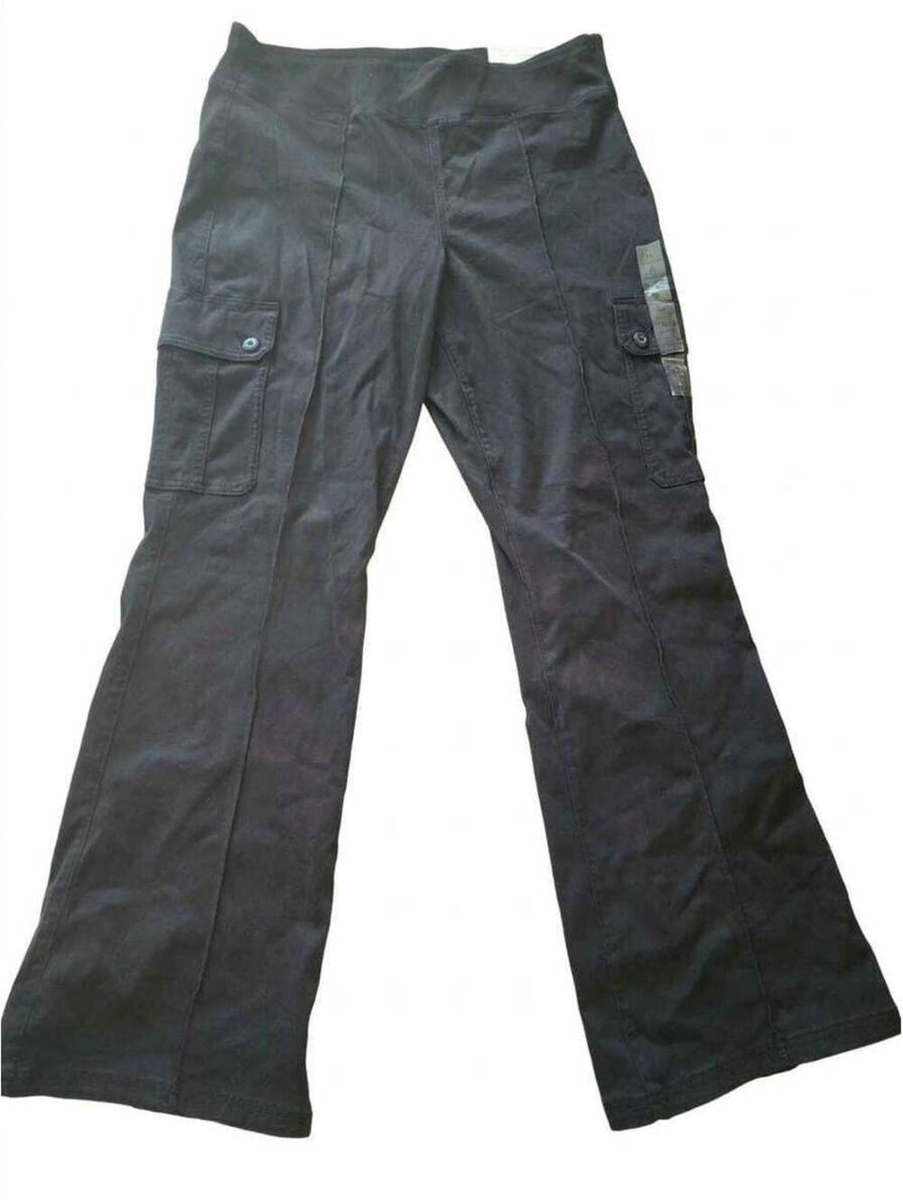 Black Flared Cargo Pants, Wide Leg Trousers, Elastic Waistband American Eagle